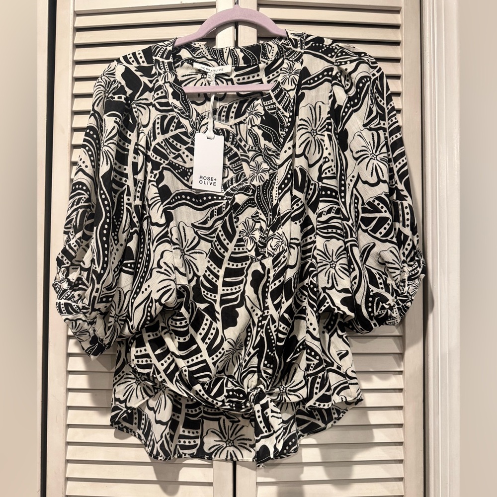 Rise + Olive Black and White Floral Women's Top